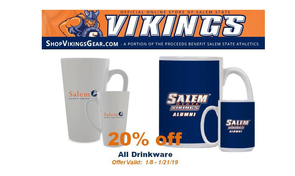 20% off all drinkware offer valid 1/8-1/21/19 SSU Bookstore shopvikingsgear.com