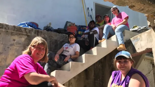 ServeUP volunteers building stairs
